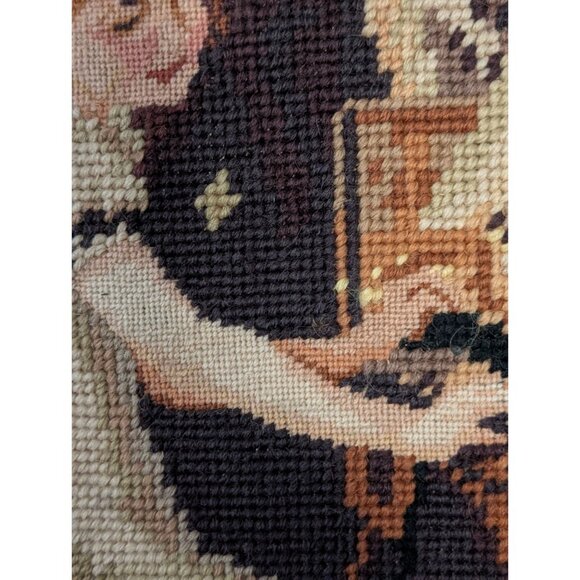 Vintage Needlepoint Tapestry Framed Art Piano lesson - Picture 4 of 16